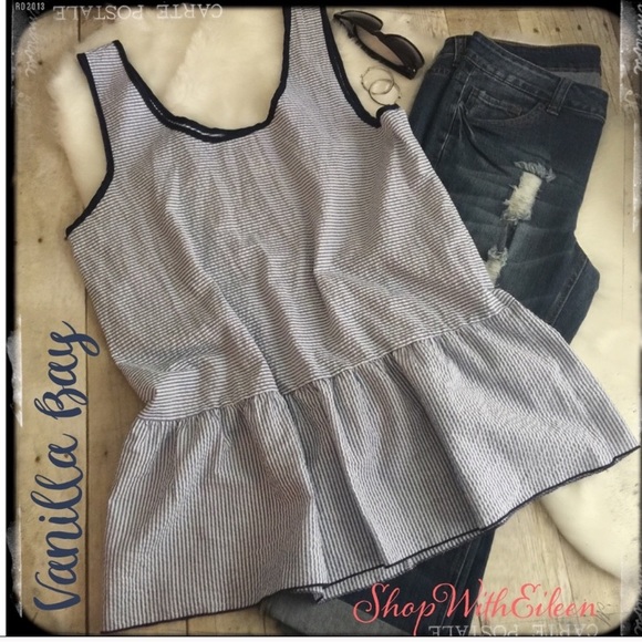 Vanilla Bay Tops - Vanilla Bay Peplum Seersucker Tank Top